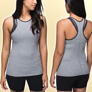 LULULEMON Inspiration Tank Sz 4 Heathered Slate / Deep Coal